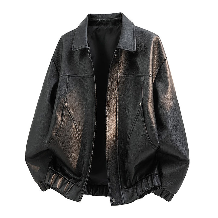Men's Casual Faux Leather Jacket with Elastic Waistband Mune Fashion