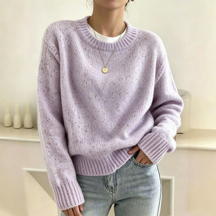 Ladies Oversize Pullover in Mohair-look with Round Neck and Confetti-Structure Mune Fashion