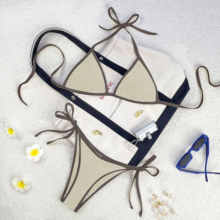 Women triangle bikini with high straps and adjustable side bands Mune Fashion