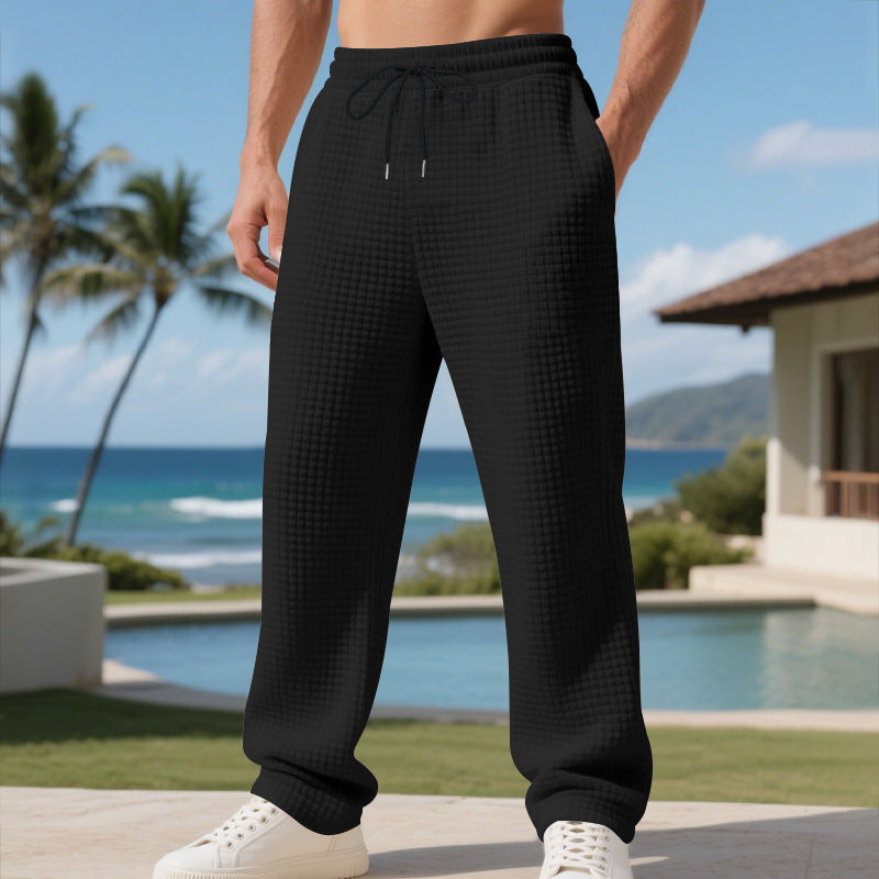 Men's waffle structure lounge pants with elastic waistband, drawstring and side pockets Mune Fashion
