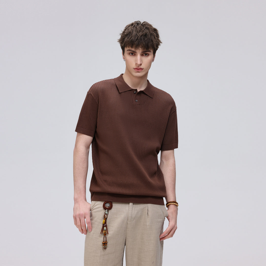 Herren Kurzarm-Feinstrick-Poloshirt mit Strukturstrick und luftiger Perforation Mune Fashion