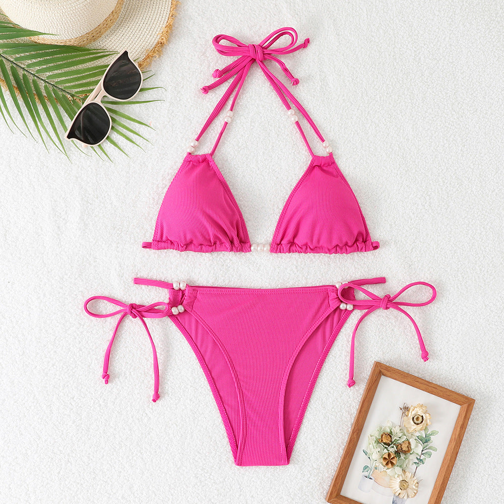 Women's Triangle Bikini with Refined Pearl Accents Mune Fashion
