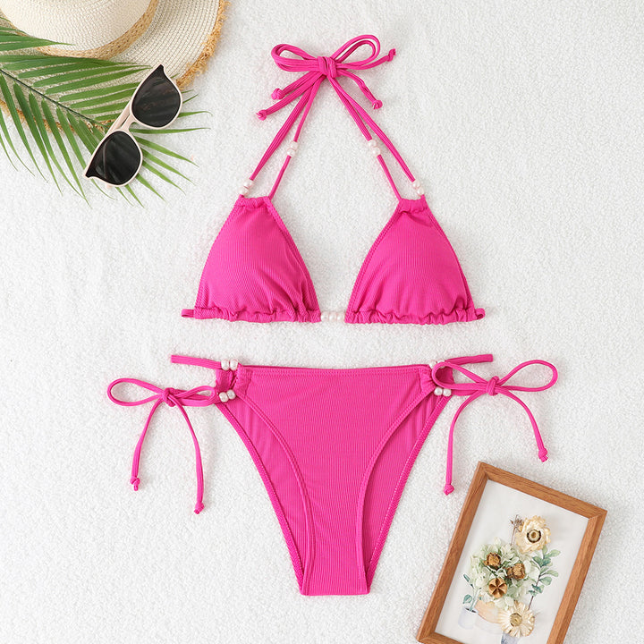 Women's Triangle Bikini with Refined Pearl Accents Mune Fashion