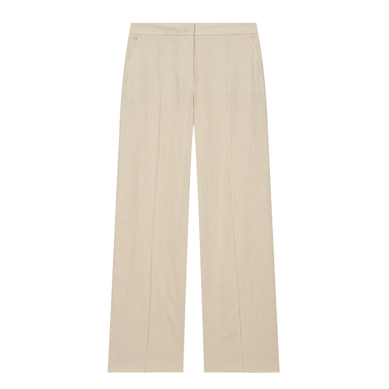 Women's Lightweight Linen Trousers with Wide Leg and Pleat Mune Fashion