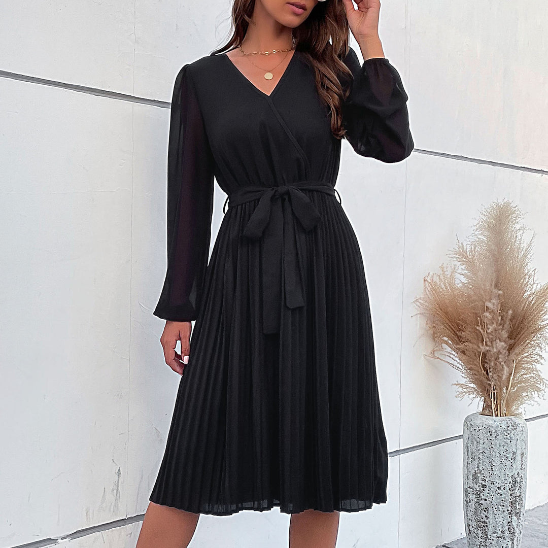 Women's Pleated Wrap Dress with Belt Mune Fashion