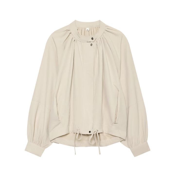 Ladies Light Blouson Jacket with Round Neck, Gathered Yoke and Drawstring Mune Fashion