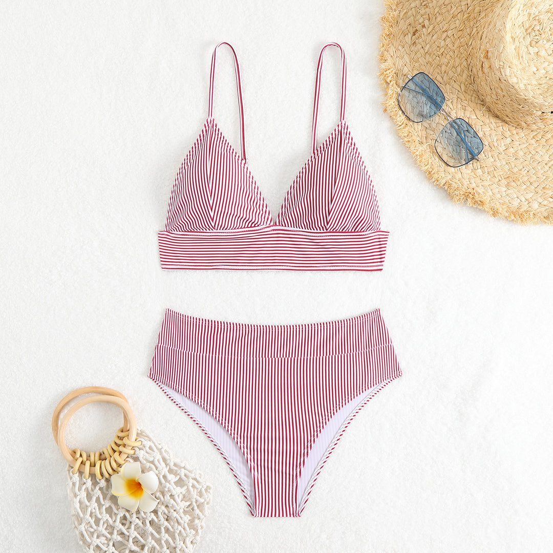 Women's High-Waisted Bikini Set with Fine Stripes Mune Fashion