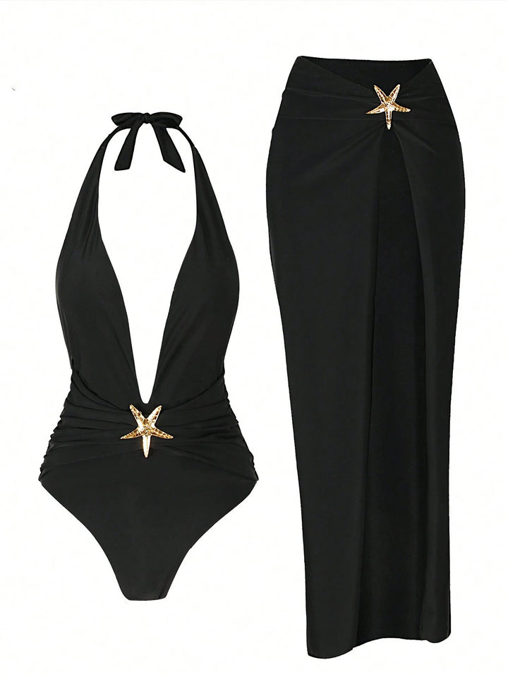 Women elegant one-piece swimsuit with chic skirt Mune Fashion