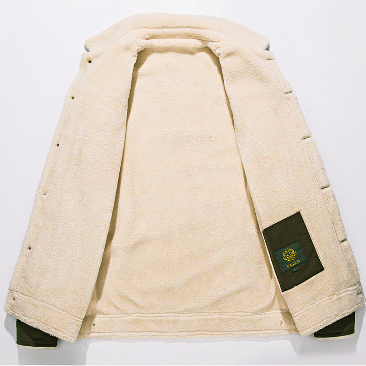 Men's Cotton Canvas Trucker Jacket with Sherpa Collar and Full Teddy Lining Mune Fashion