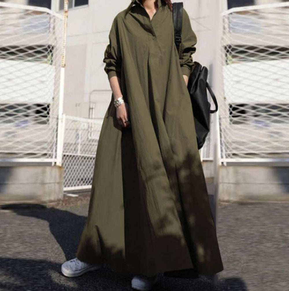 Women's Oversized Shirt Dress in A-Line with Shirt Collar Mune Fashion