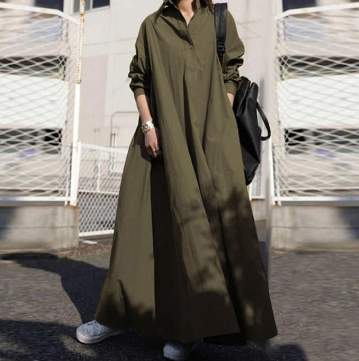 Women's Oversized Shirt Dress in A-Line with Shirt Collar Mune Fashion