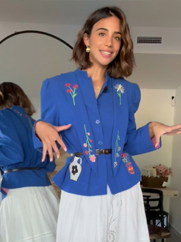Women Embroidered Tailored Short Jacket with Peplum and Belt Mune Fashion