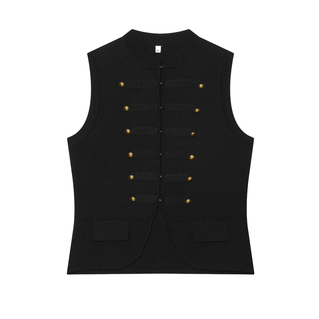 Women's knit vest in military style with golden decorative buttons Mune Fashion