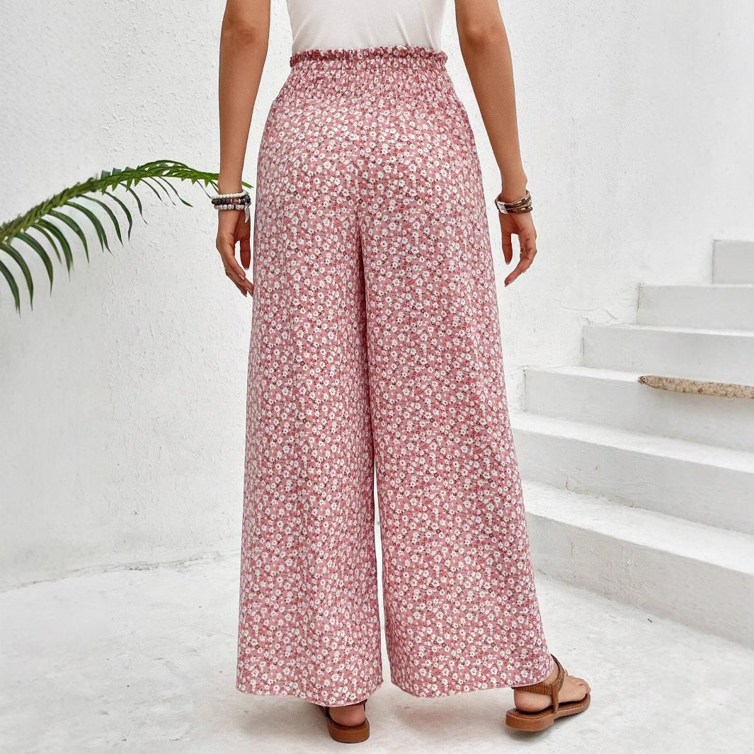 Women's Palazzo Pants with Wide Leg and Gathered Elastic Waistband Mune Fashion