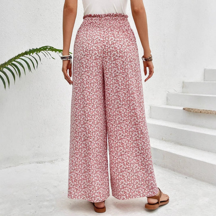 Women's Palazzo Pants with Wide Leg and Gathered Elastic Waistband Mune Fashion