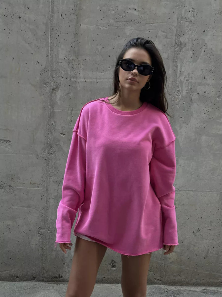 Women Oversize Sweatshirt with Raw Hem and Dropped Shoulders Mune Fashion