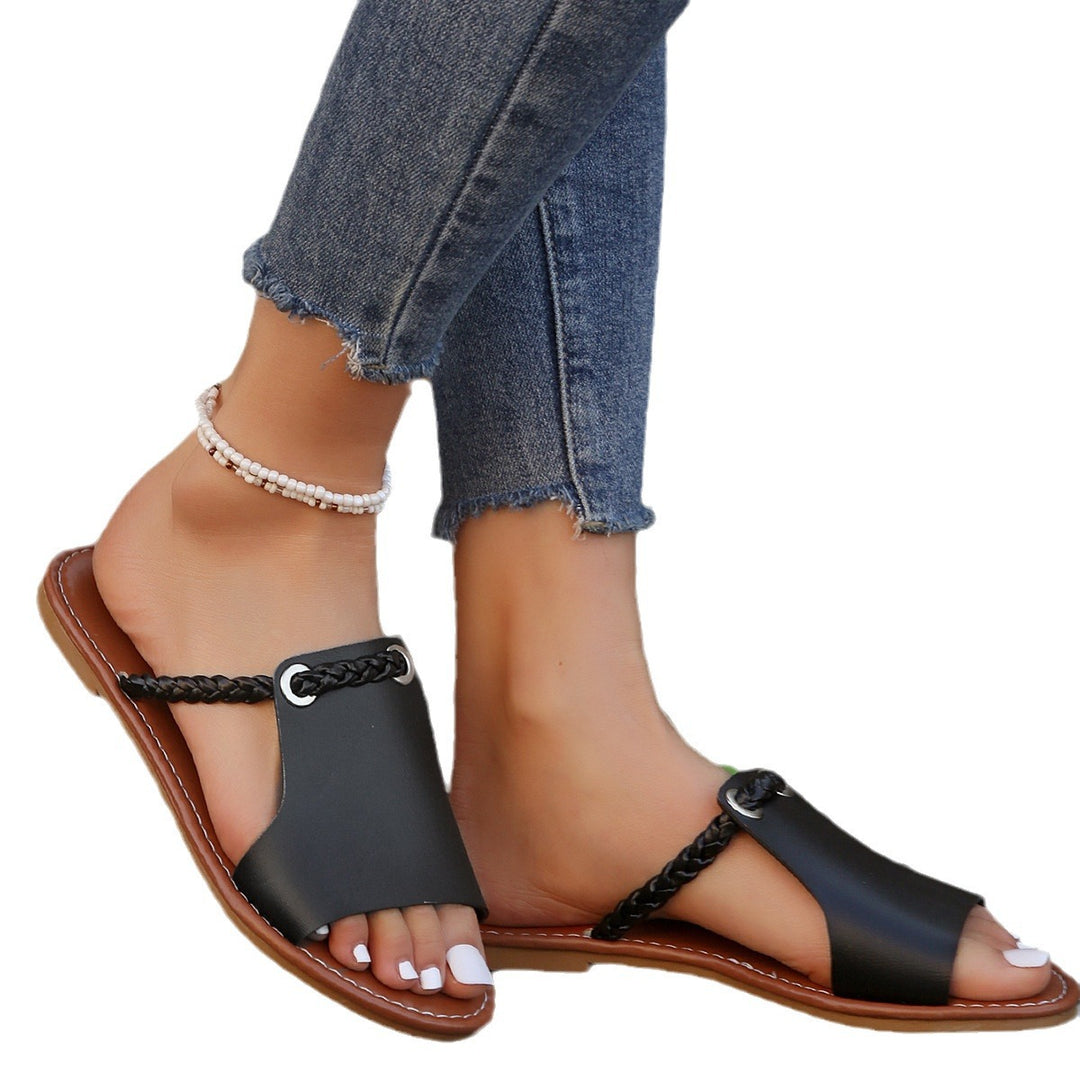 Women's elegant flat slide with wide upper material and braided toe strap Mune Fashion