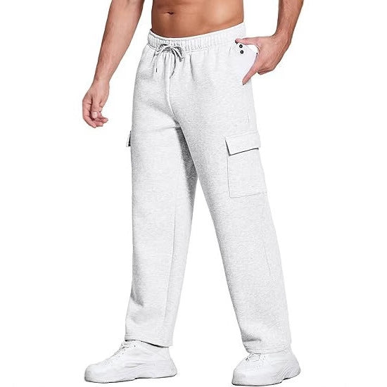 Men's comfortable cargo lounge pants with elastic waistband, drawstring, straight leg, and patch flap pockets Mune Fashion