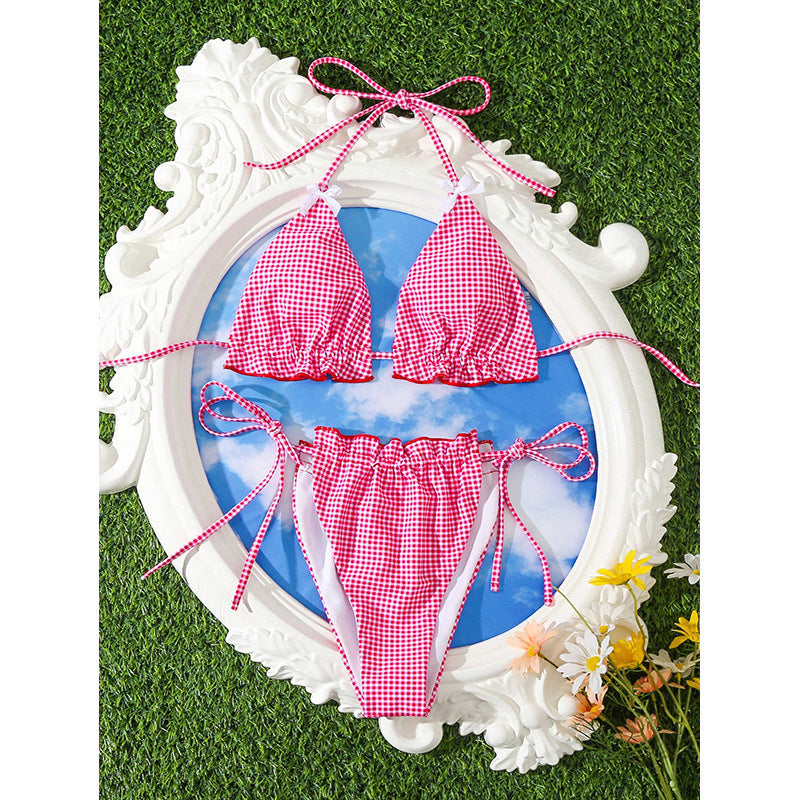 Women Triangle Bikini Set with Ruffles and Ties Mune Fashion