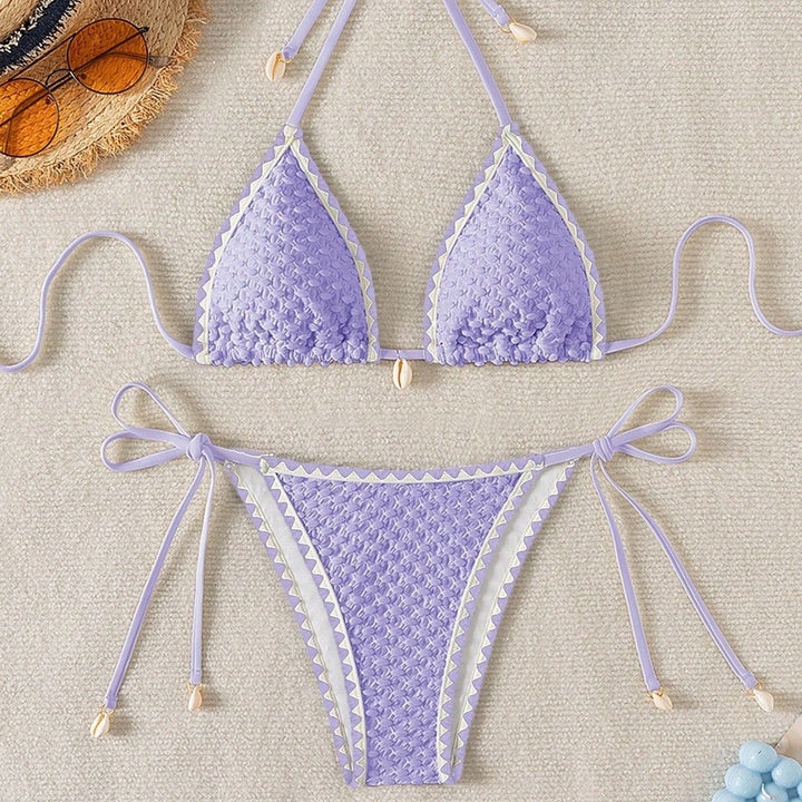 Women Triangle Bikini with delicate shell embellishments Mune Fashion