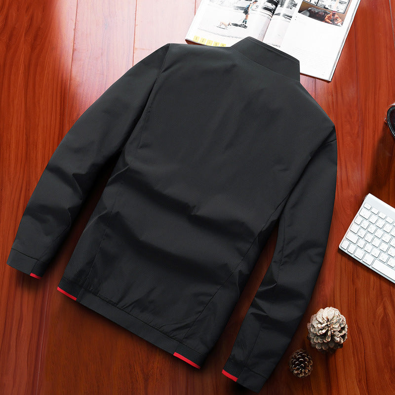 Men's Sporty Microfiber Blouson with Stand-Up Collar, Zipper Pockets and Contrast Piping Mune Fashion