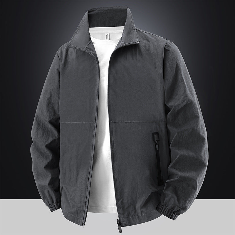 Men's Lightweight Cotton Blend Transitional Jacket with Stand-Up Collar and Concealed Zipper Mune Fashion