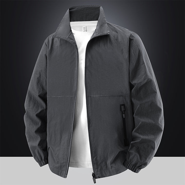 Men's Lightweight Cotton Blend Transitional Jacket with Stand-Up Collar and Concealed Zipper Mune Fashion