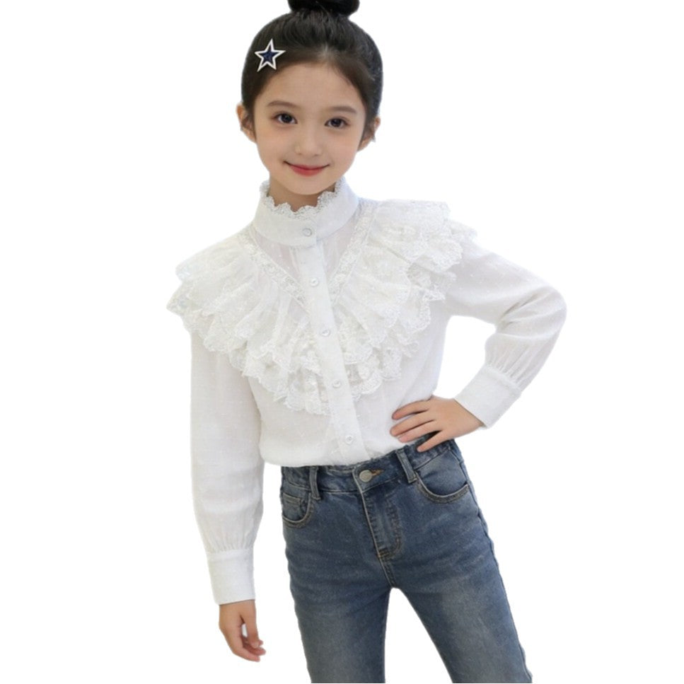 Girls elegant ruffled blouse with fine details Mune Fashion