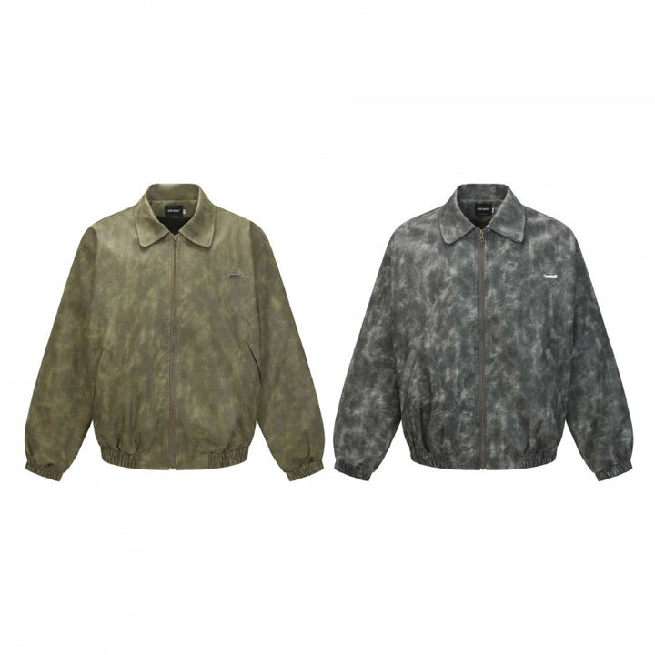 Men's Short Cut Suede-Look Bomber Jacket with Zipper and Elastic Hem Mune Fashion