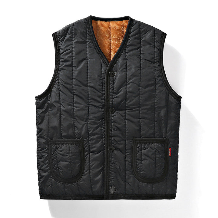 Men's Padded Quilted Gilet with Teddy Lining, V-Neck & Button Placket Mune Fashion
