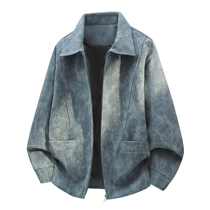Men's Oversized Bomber Jacket in Used Effect with Stand-Up Collar, Elastic Band and Flap Pockets Mune Fashion