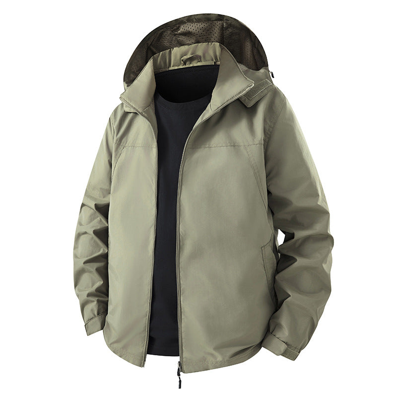 Men's Lightweight Water-Repellent Hooded Shell Jacket with Breathable Mesh Lining and Adjustable Hem Mune Fashion