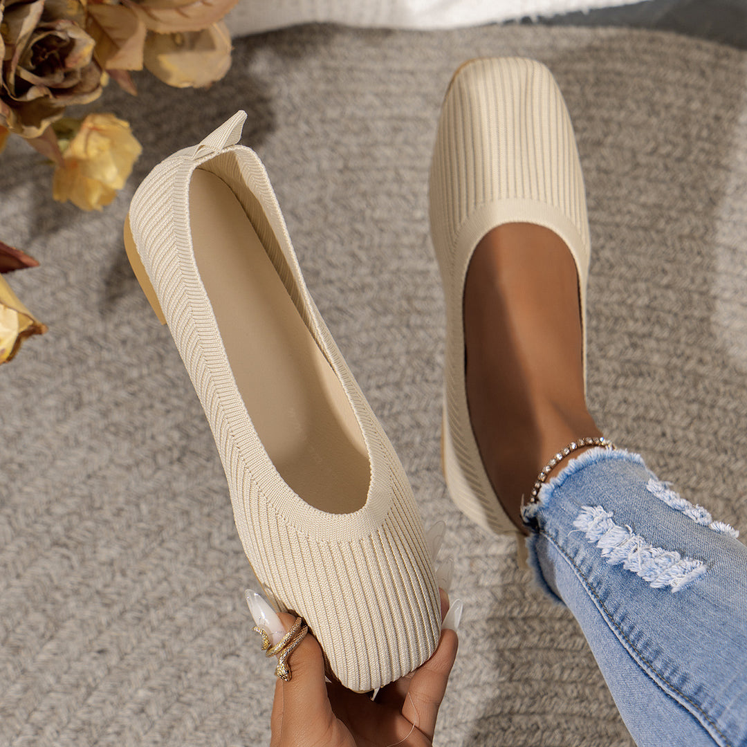Women Breathable Knit Ballet Flats with Square Toe Mune Fashion