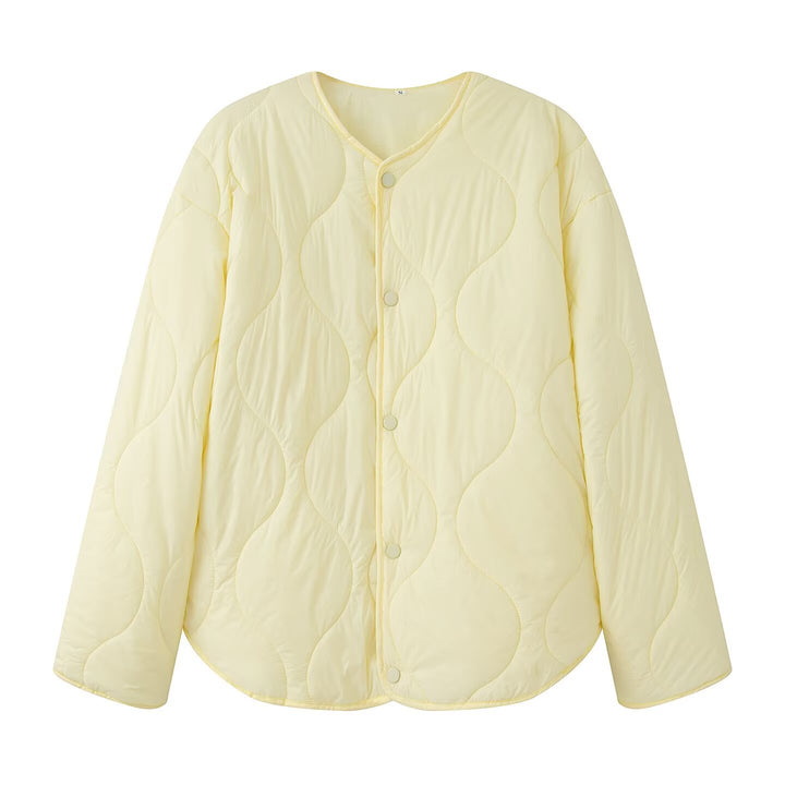 Women's quilted jacket with oversized cut, round neck and curved hem Mune Fashion