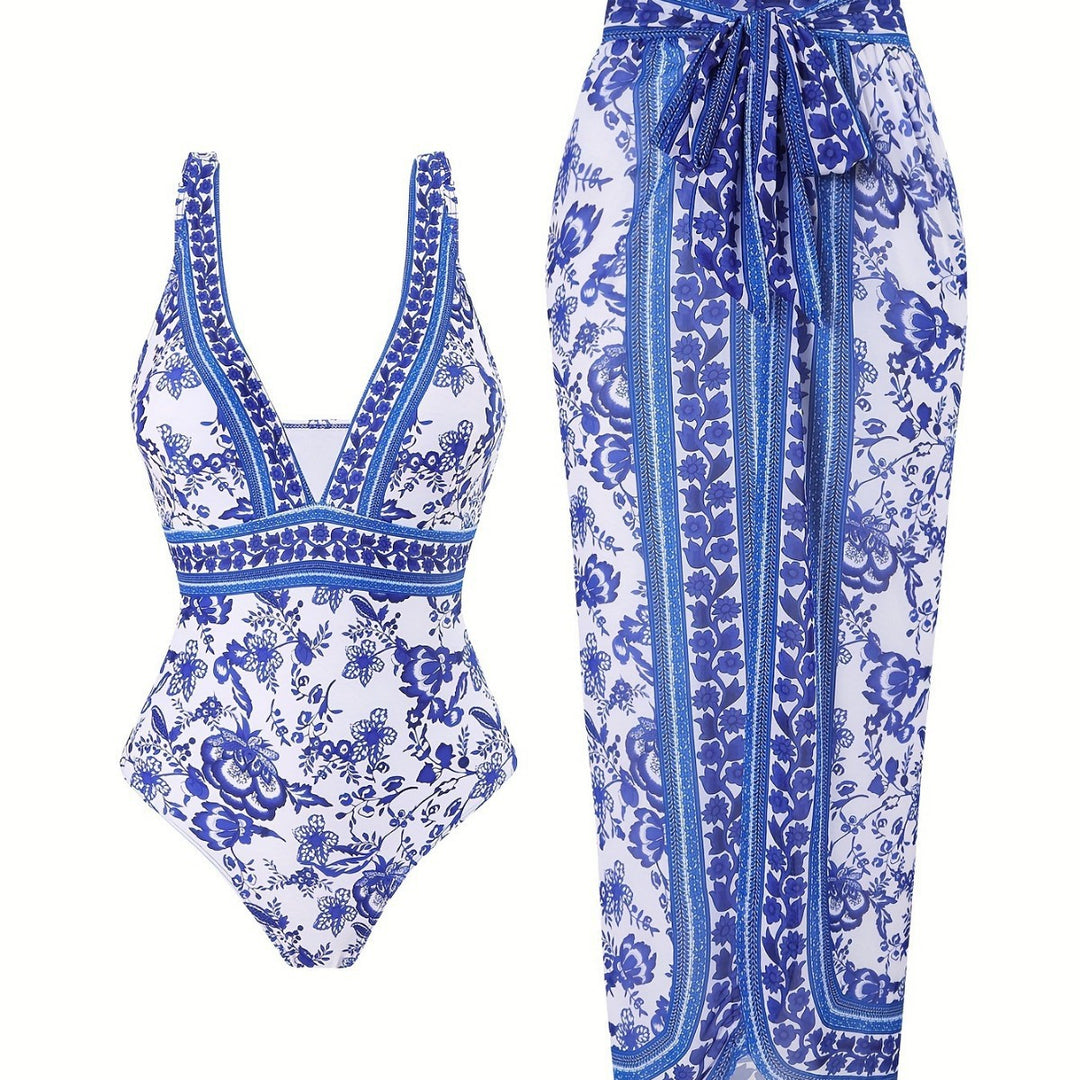 Ladies elegant one-piece swimsuit with matching wrap skirt Mune Fashion