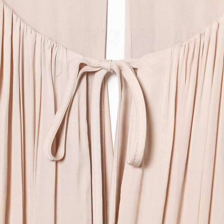Women Pleated Wrap Dress with Ruffle Skirt and Balloon Sleeves Mune Fashion
