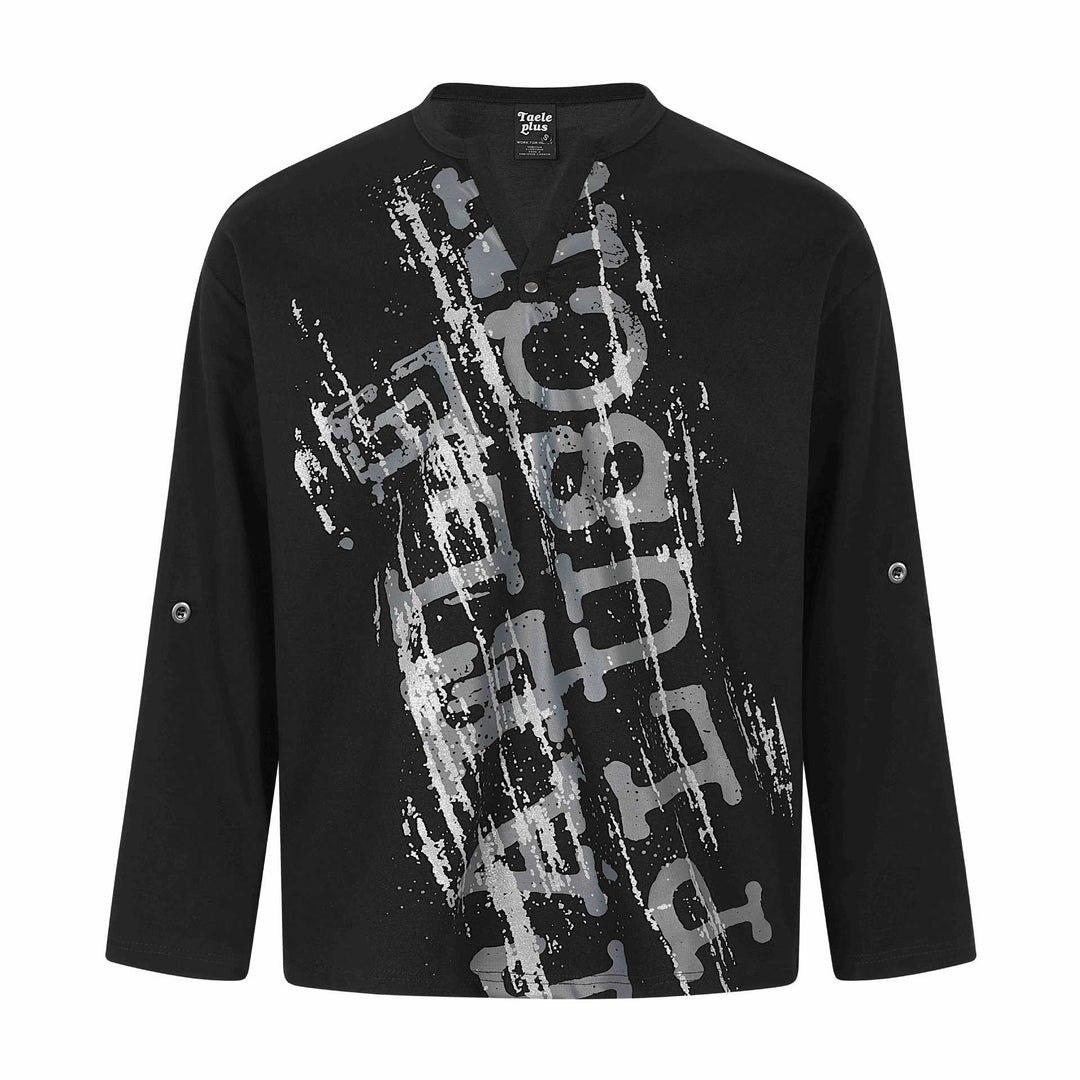 Unisex Oversize Henley Sweatshirt with Notch Collar, 3/4 Sleeves and Print Mune Fashion