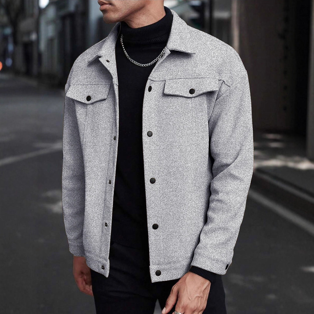 Men's Overshirt Jacket in Trucker Style with Wool Blend Look and Snap Buttons Mune Fashion