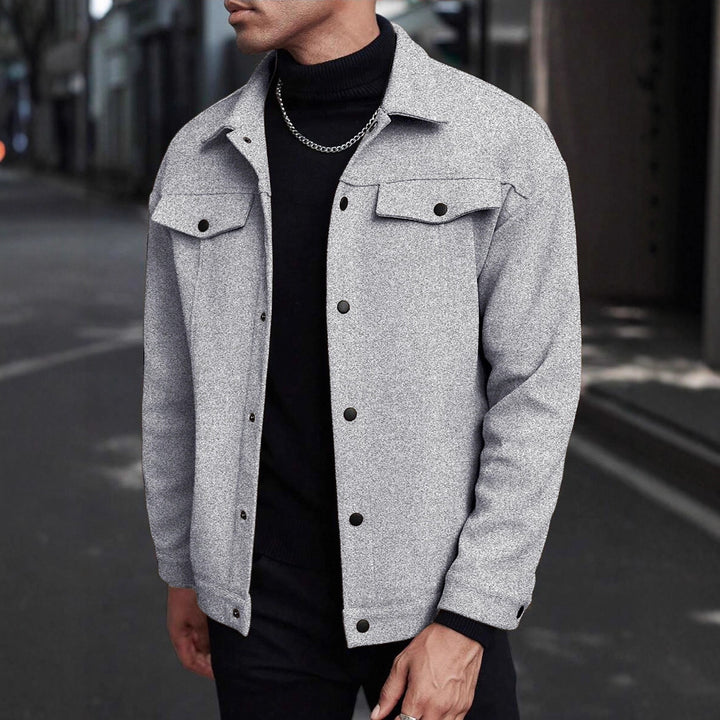 Men's Overshirt Jacket in Trucker Style with Wool Blend Look and Snap Buttons Mune Fashion