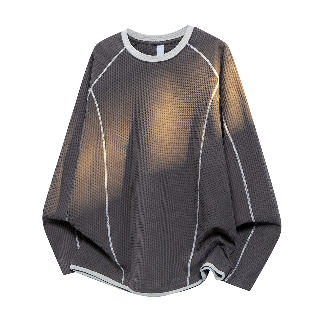 Men's waffle structure long sleeve shirt in oversized cut with contrast flatlock seams and round neckline Drune