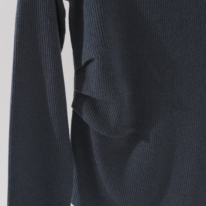 Women Fine Ribbed Knit Long Sleeve with Wide Boat Neck & Side Gathering Mune Fashion