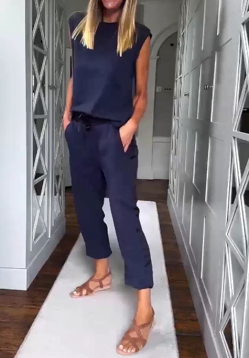 Women's urban jersey two-piece set with dropped shoulder and high-cut cord jog pant Mune Fashion