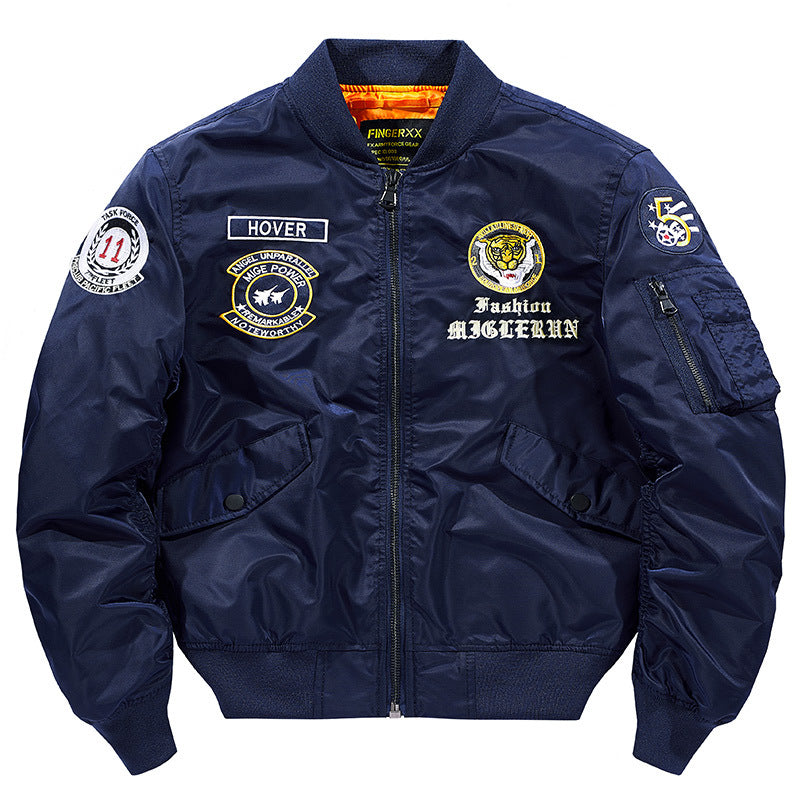 Men's  vintage pilot patch aviator bomber with quilted lining and zip sleeve pen pocket Mune Fashion