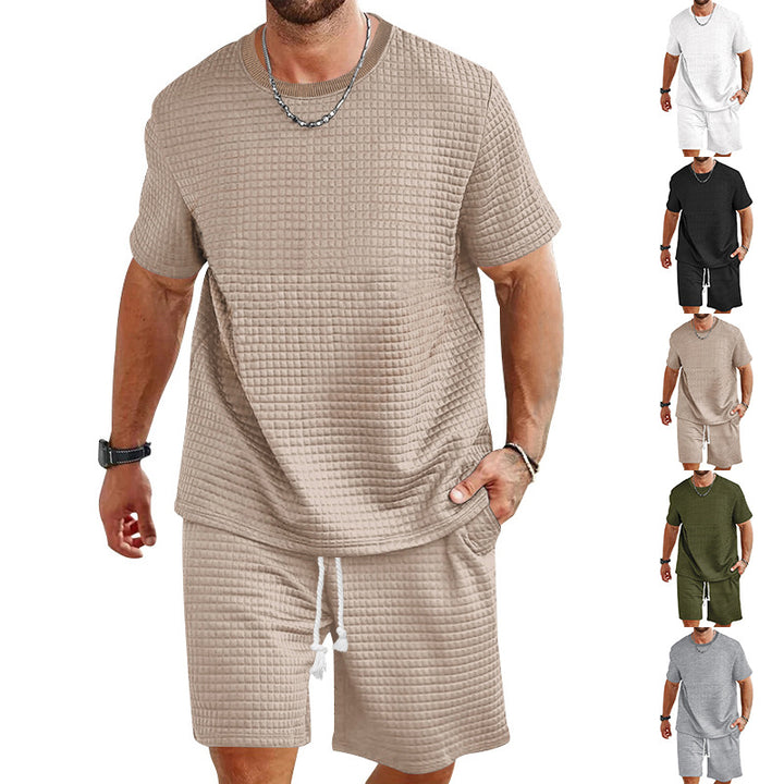 Men's waffle structure lounge and leisure set with wide-cut short-sleeve shirt and shorts with elastic waistband Mune Fashion