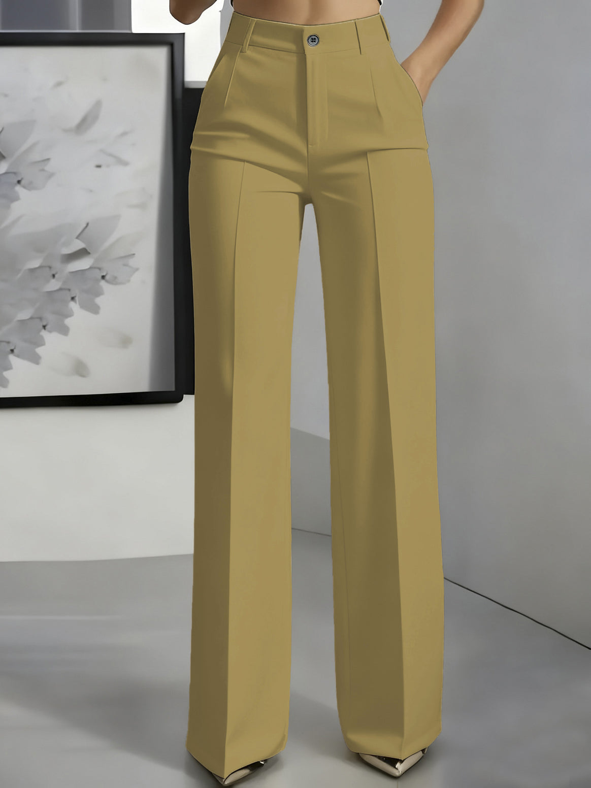 Women High-Waisted Palazzo Pants with Crease and Front Pockets Mune Fashion
