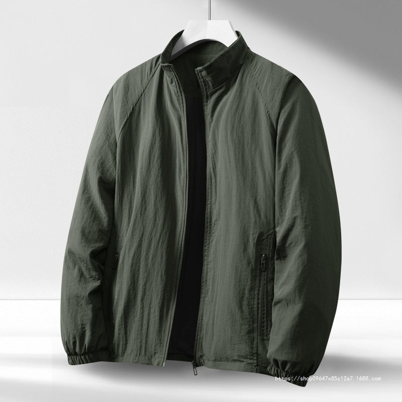 Men's Lightweight Windproof Zip-Up Blouson Jacket with Stand-Up Collar and Elastic Cuffs Mune Fashion