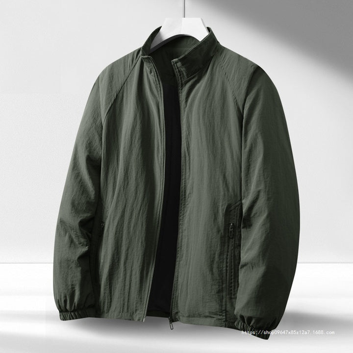 Men's Lightweight Windproof Zip-Up Blouson Jacket with Stand-Up Collar and Elastic Cuffs Mune Fashion