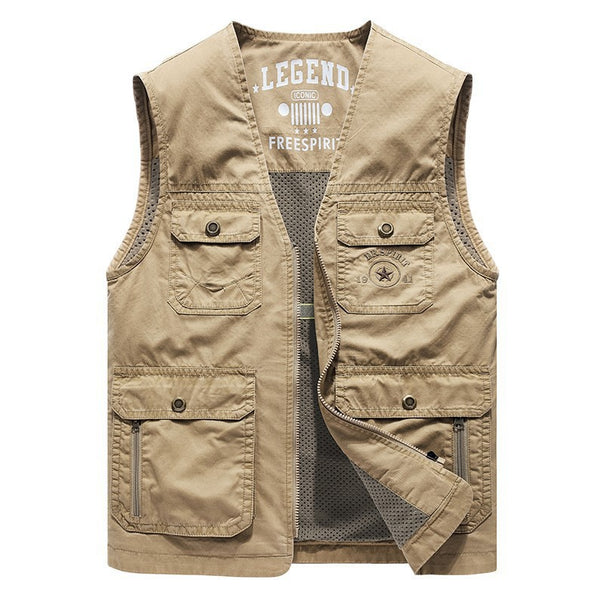 Men's Canvas Utility Vest with Multi Pockets and Mesh Lining Mune Fashion