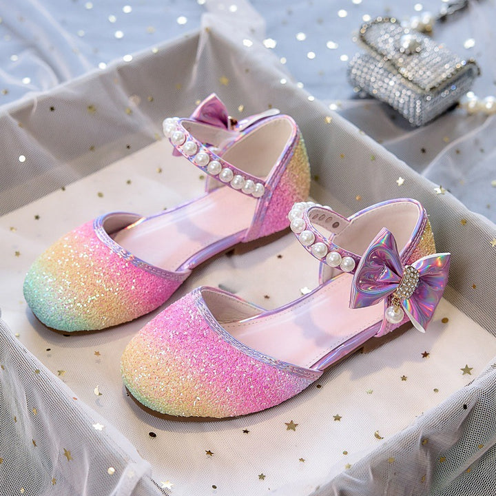 Girls Glittering Ballerinas with Pearls and Bow Accent Mune Fashion