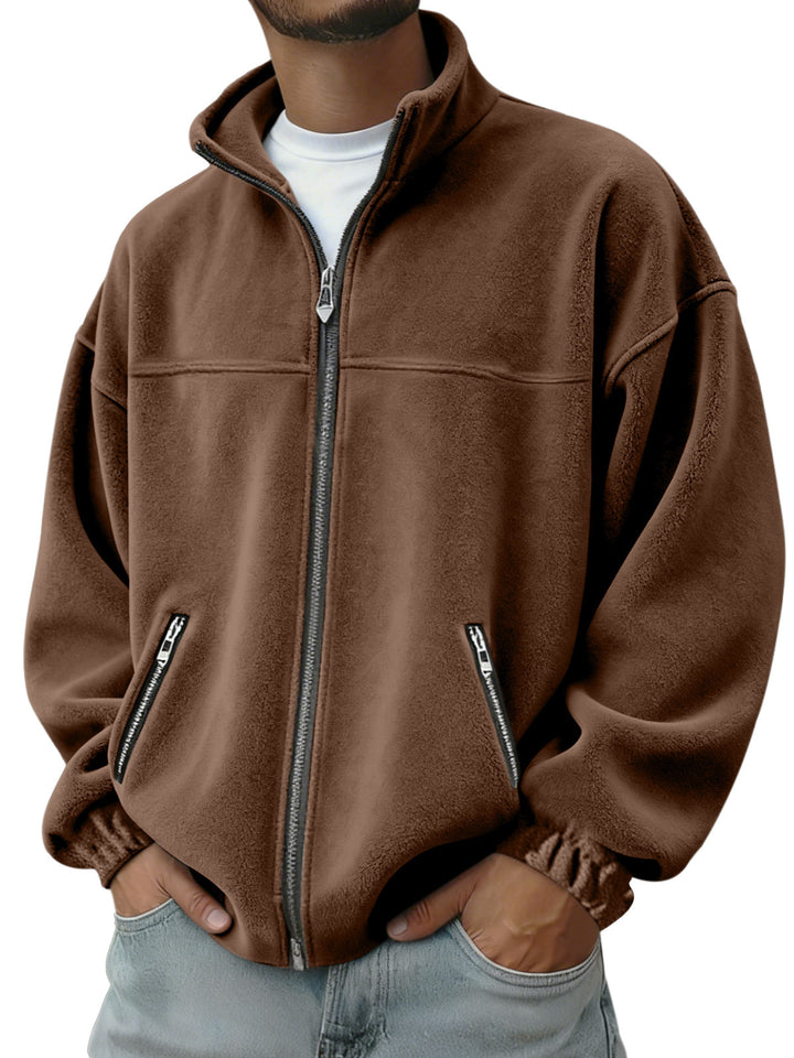 Men's Oversize Fleece Jacket with Stand-Up Collar, Full-Length Zipper and Zip Pockets EB
